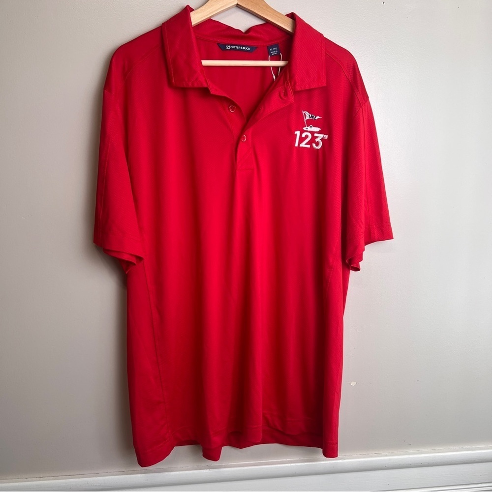 Cutter & Buck NWOT Red Polo Shirt with Embroidered 123rd Airplane Logo